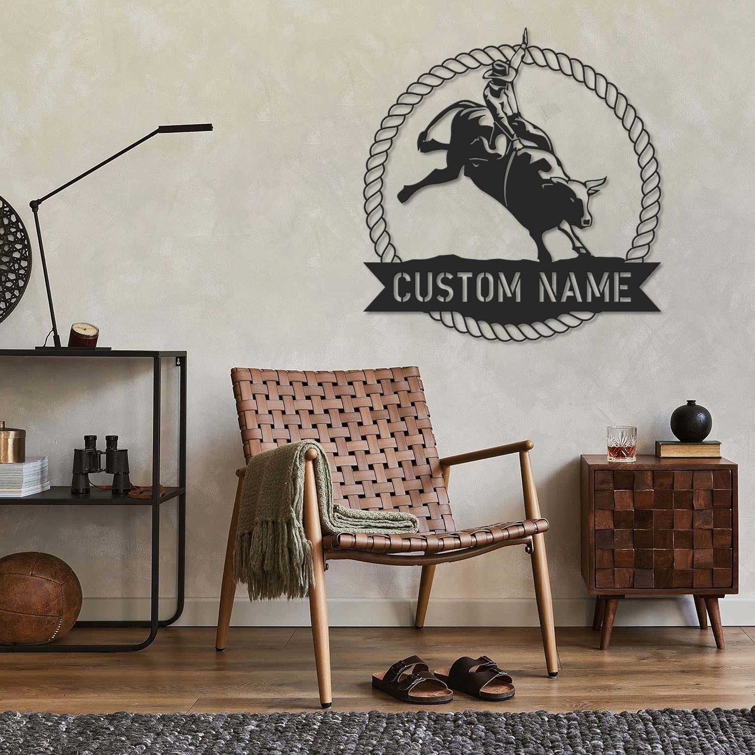 Custom Bull Rider Metal Wall Art LED Light - Bull Rider Gift - Home Decor Cowboy Riding Bull Decoration - Personalized Rodeo Name Sign | GearViral