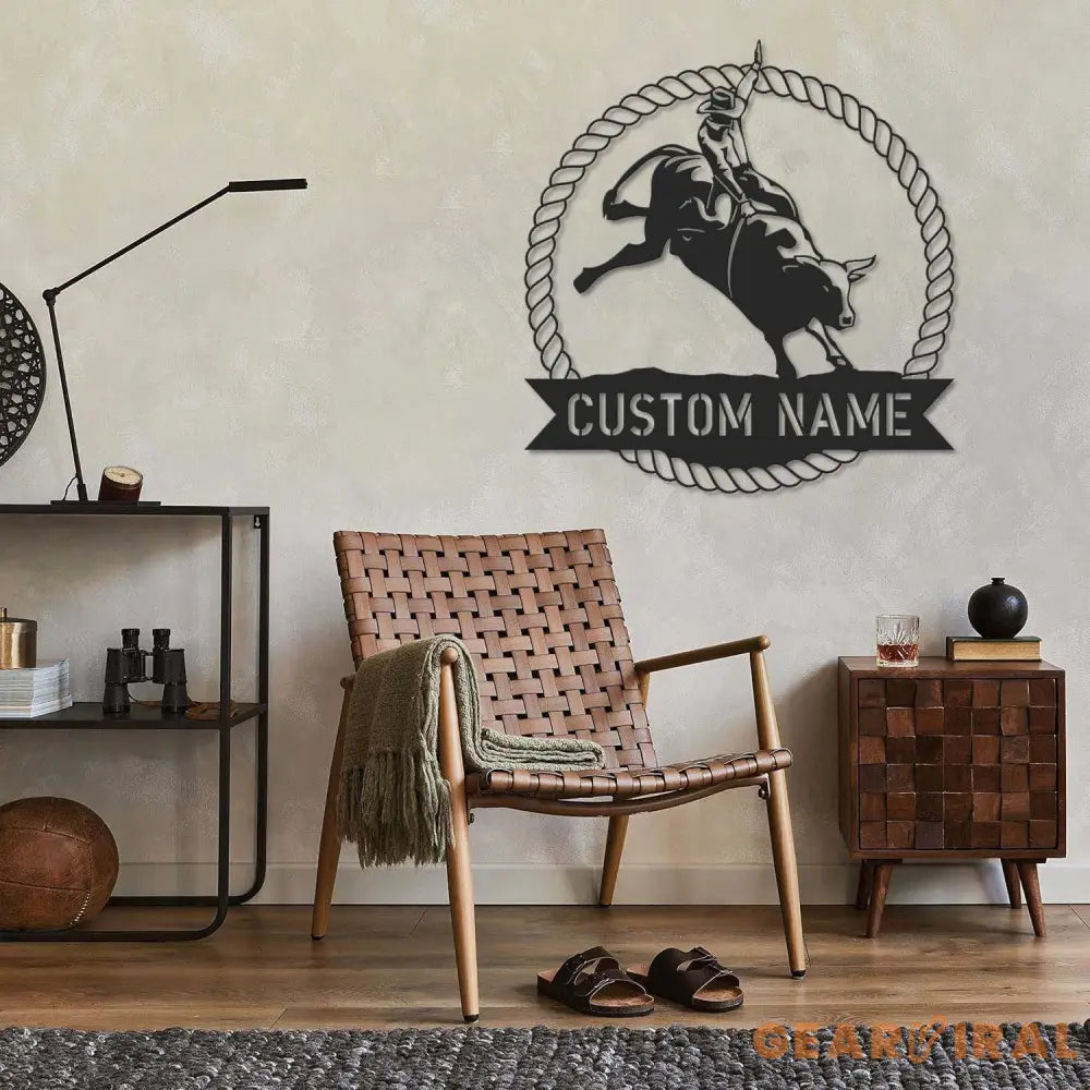 Custom Bull Rider Metal Wall Art LED Light - Bull Rider Gift - Home Decor Cowboy Riding Bull Decoration - Personalized