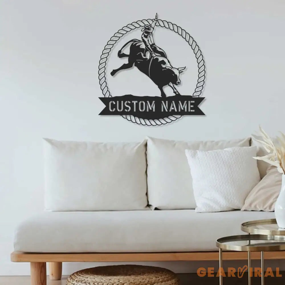 Custom Bull Rider Metal Wall Art LED Light - Bull Rider Gift - Home Decor Cowboy Riding Bull Decoration - Personalized