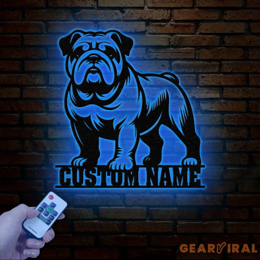 Custom Bulldog Metal Wall Art with LED Light Personalized Bulldog Lover Sign Dog Name Home Decor Unique Bulldog Gift