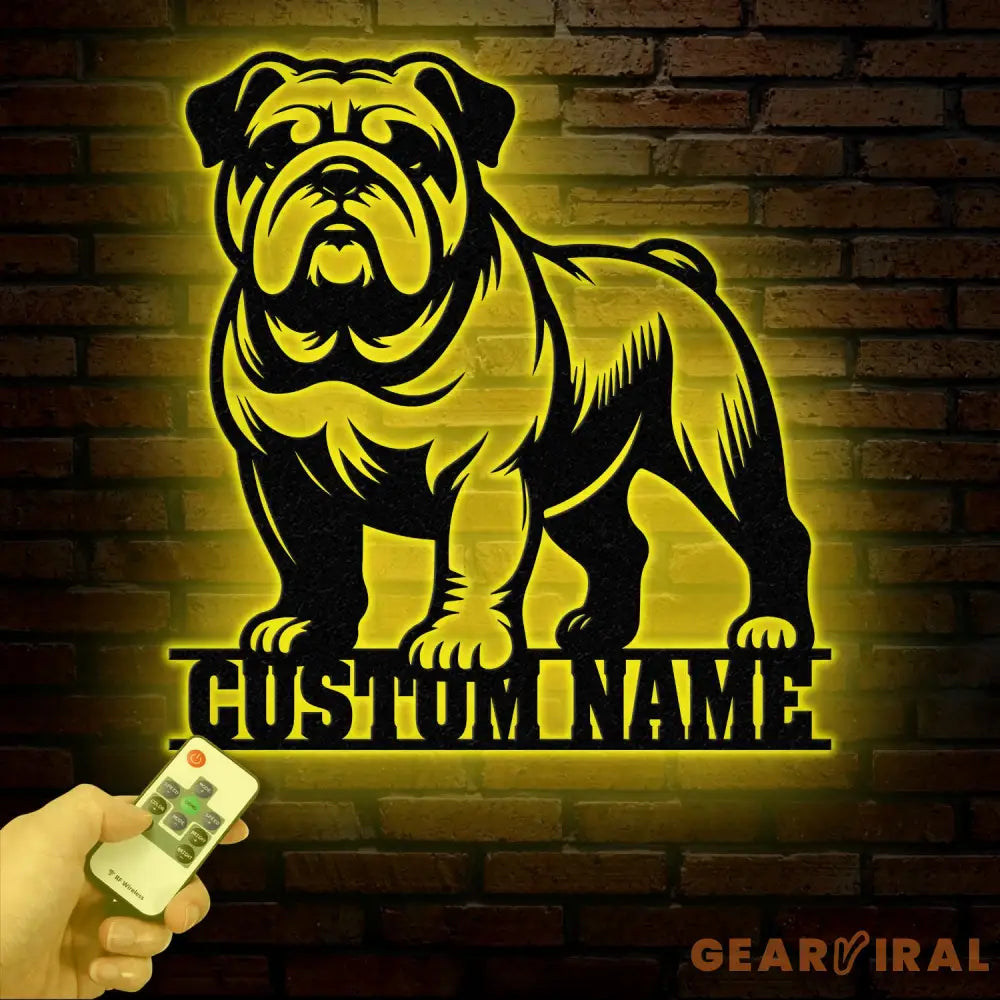 Custom Bulldog Metal Wall Art with LED Light Personalized Bulldog Lover Sign Dog Name Home Decor Unique Bulldog Gift