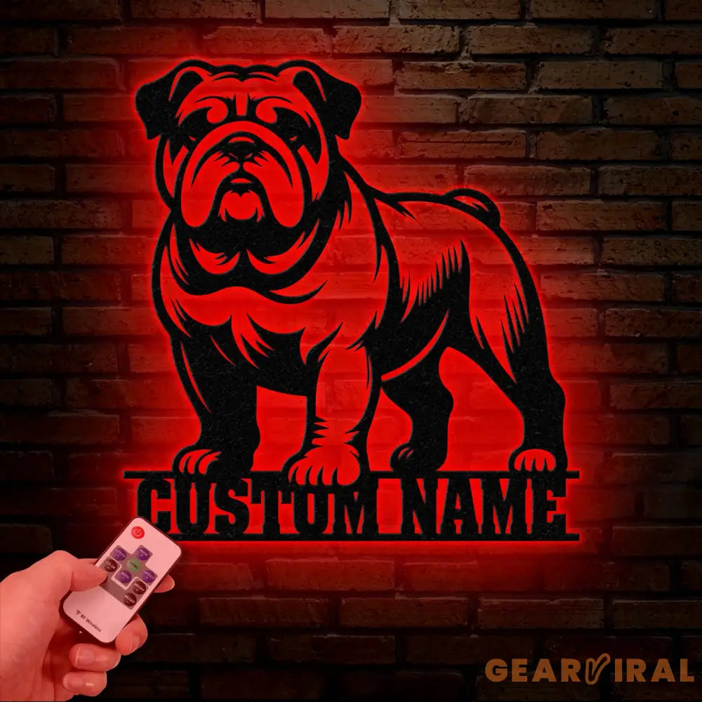 Custom Bulldog Metal Wall Art with LED Light Personalized Bulldog Lover Sign Dog Name Home Decor Unique Bulldog Gift