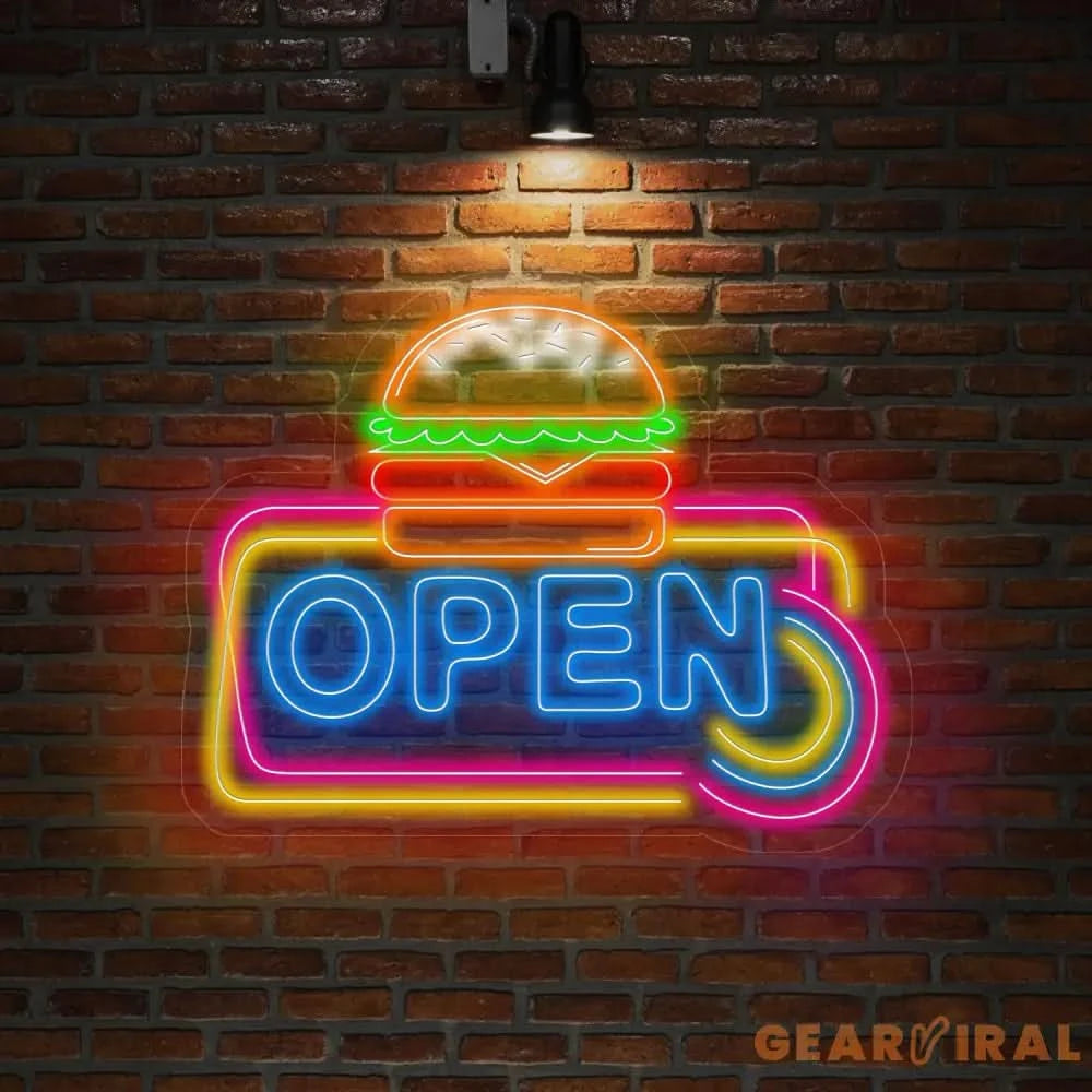 Custom Burger Open Neon Sign Open Hamburger Led Sign Restaurant Sign Kitchen neon sign Led Neon Sign Neon Light sign