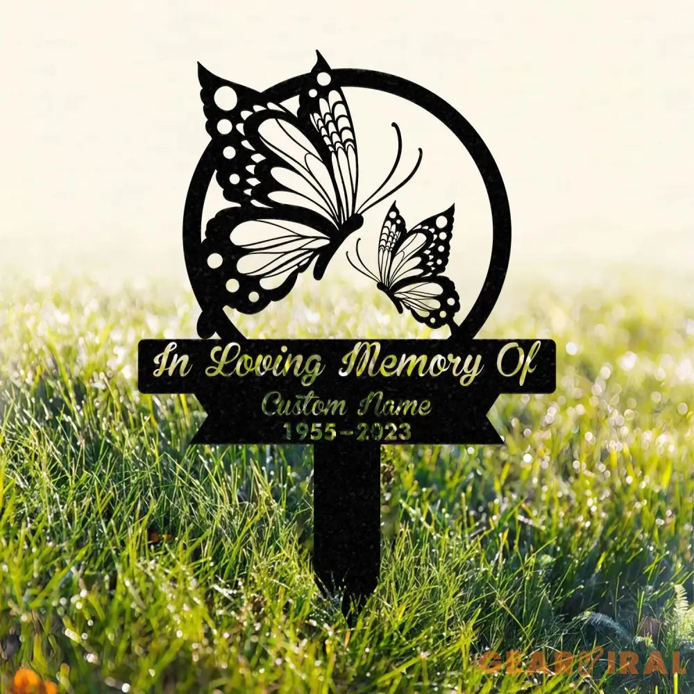 Custom Butterflies Memorial Stake Butterflies and Flower Butterfly Metal Stake Sympathy Sign Grave Marker,Garden