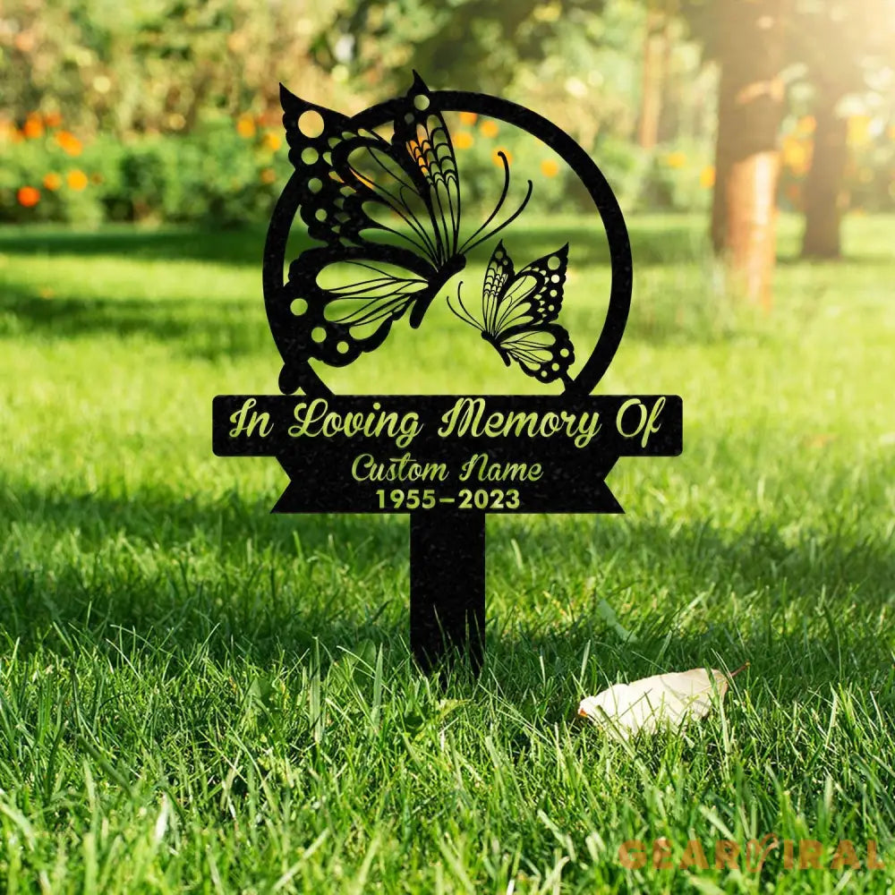 Custom Butterflies Memorial Stake Butterflies and Flower Butterfly Metal Stake Sympathy Sign Grave Marker,Garden