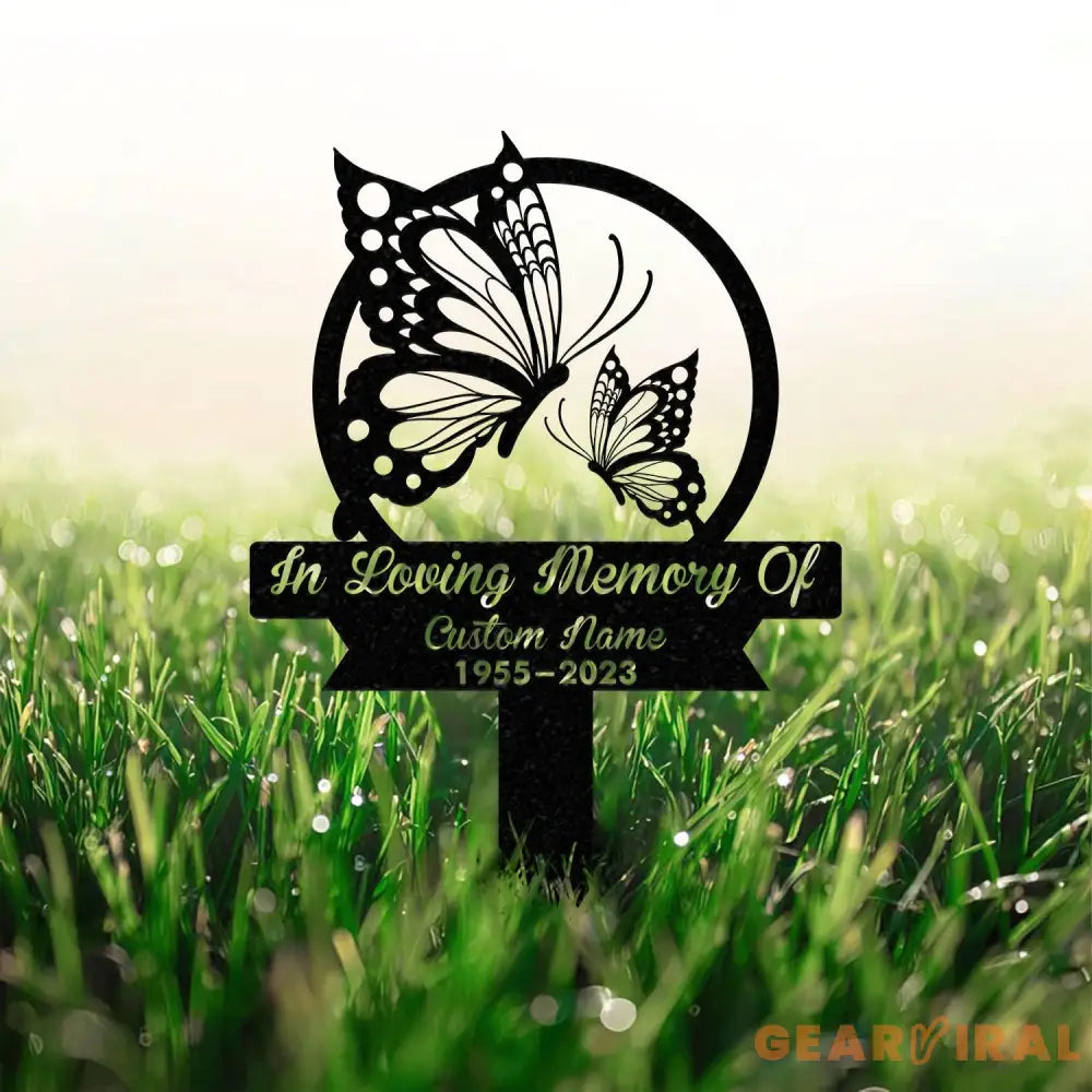 Custom Butterflies Memorial Stake Butterflies and Flower Butterfly Metal Stake Sympathy Sign Grave Marker,Garden