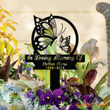 Custom Butterflies Memorial Stake Butterflies and Flower Butterfly Metal Stake Sympathy Sign Grave Marker,Garden