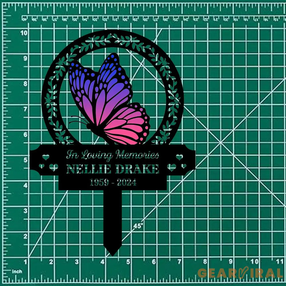 Custom Butterfly & Flowers Stake Metal Sign Memorial Plaque Buffterfly Grave Marker Personalized Garden Sign