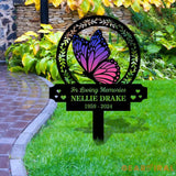 Custom Butterfly & Flowers Stake Metal Sign Memorial Plaque Buffterfly Grave Marker Personalized Garden Sign