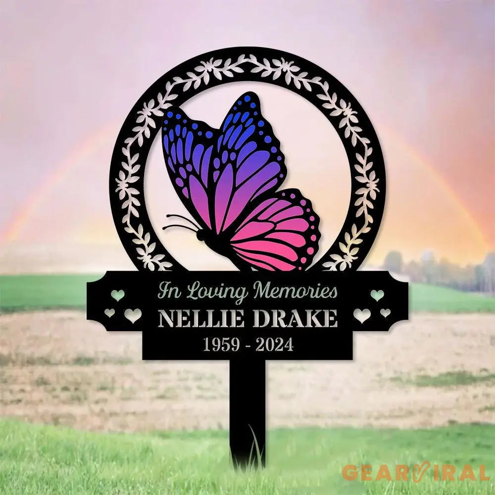 Custom Butterfly & Flowers Stake Metal Sign Memorial Plaque Buffterfly Grave Marker Personalized Garden Sign