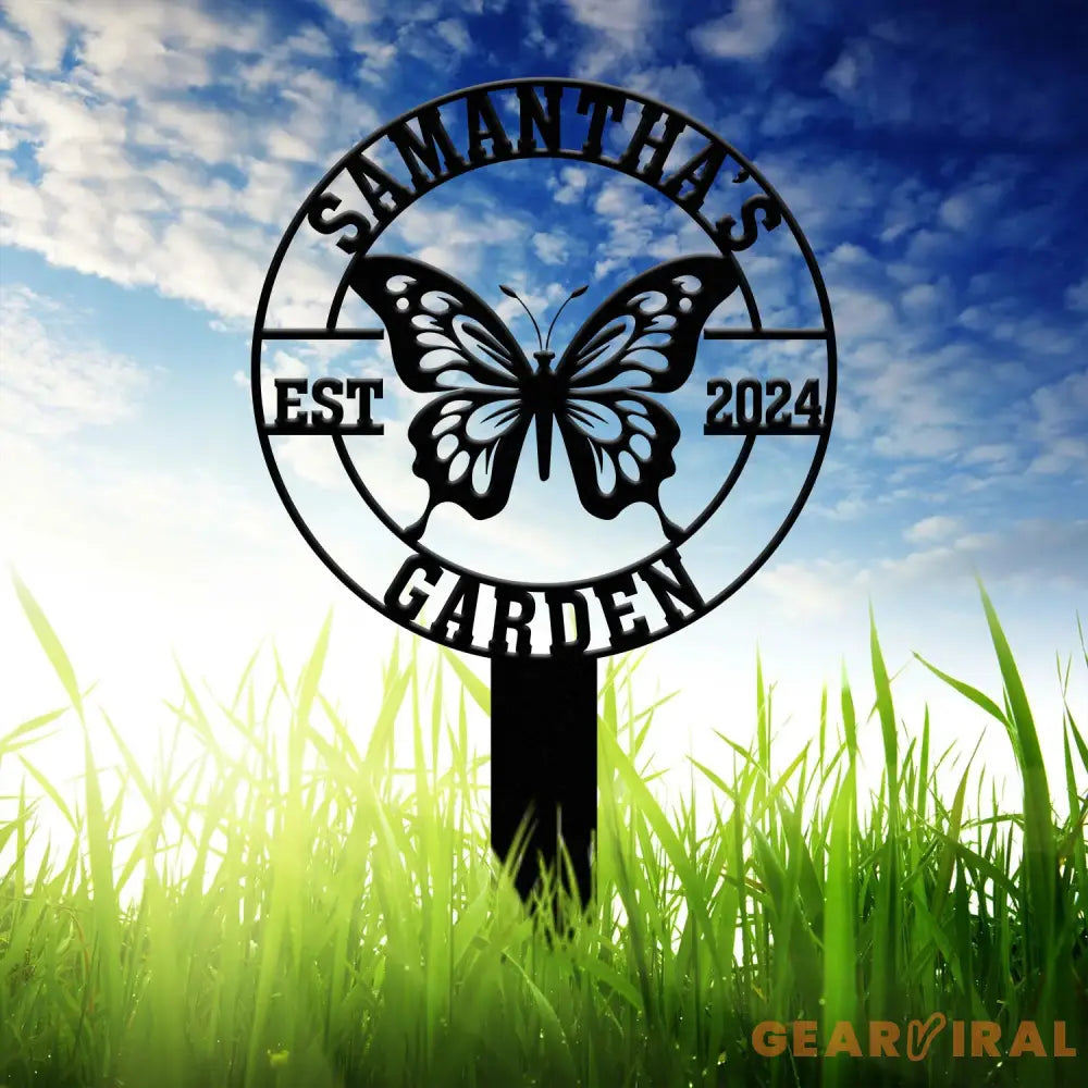 Custom Butterfly Garden Sign Personalized Butterfly Garden Stake Metal Garden Sign Gardener Name Sign Gardener Gift