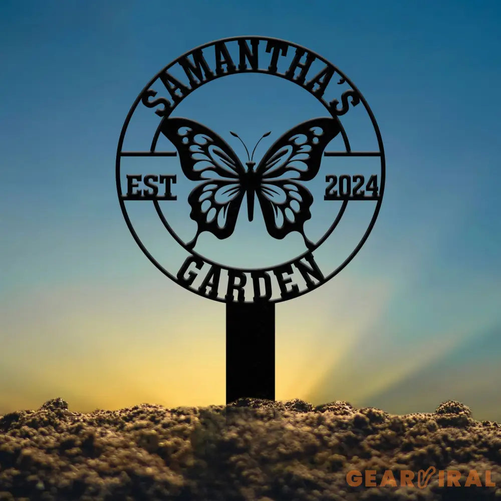 Custom Butterfly Garden Sign Personalized Butterfly Garden Stake Metal Garden Sign Gardener Name Sign Gardener Gift