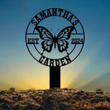 Custom Butterfly Garden Sign Personalized Butterfly Garden Stake Metal Garden Sign Gardener Name Sign Gardener Gift