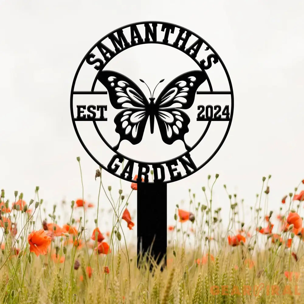 Custom Butterfly Garden Sign Personalized Butterfly Garden Stake Metal Garden Sign Gardener Name Sign Gardener Gift