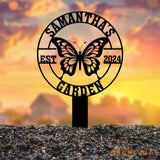 Custom Butterfly Garden Sign Personalized Butterfly Garden Stake Metal Garden Sign Gardener Name Sign Gardener Gift