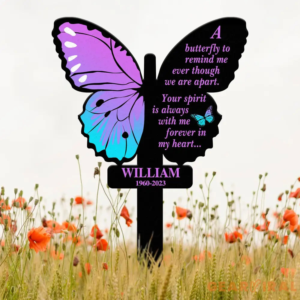 Custom Butterfly Memorial Cross Stake Metal Cross with Hearts Butterfly Garden Stakes Grave Marker In Memory of Gifts