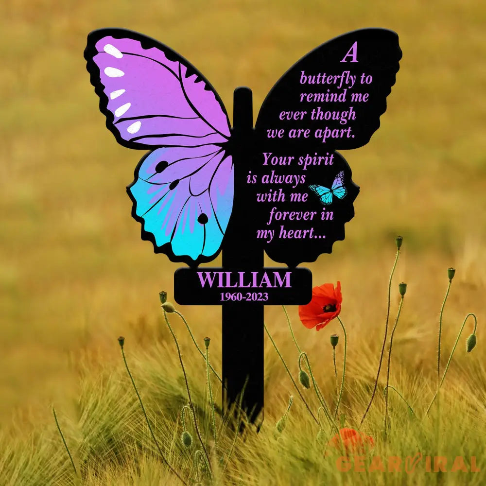 Custom Butterfly Memorial Cross Stake Metal Cross with Hearts Butterfly Garden Stakes Grave Marker In Memory of Gifts