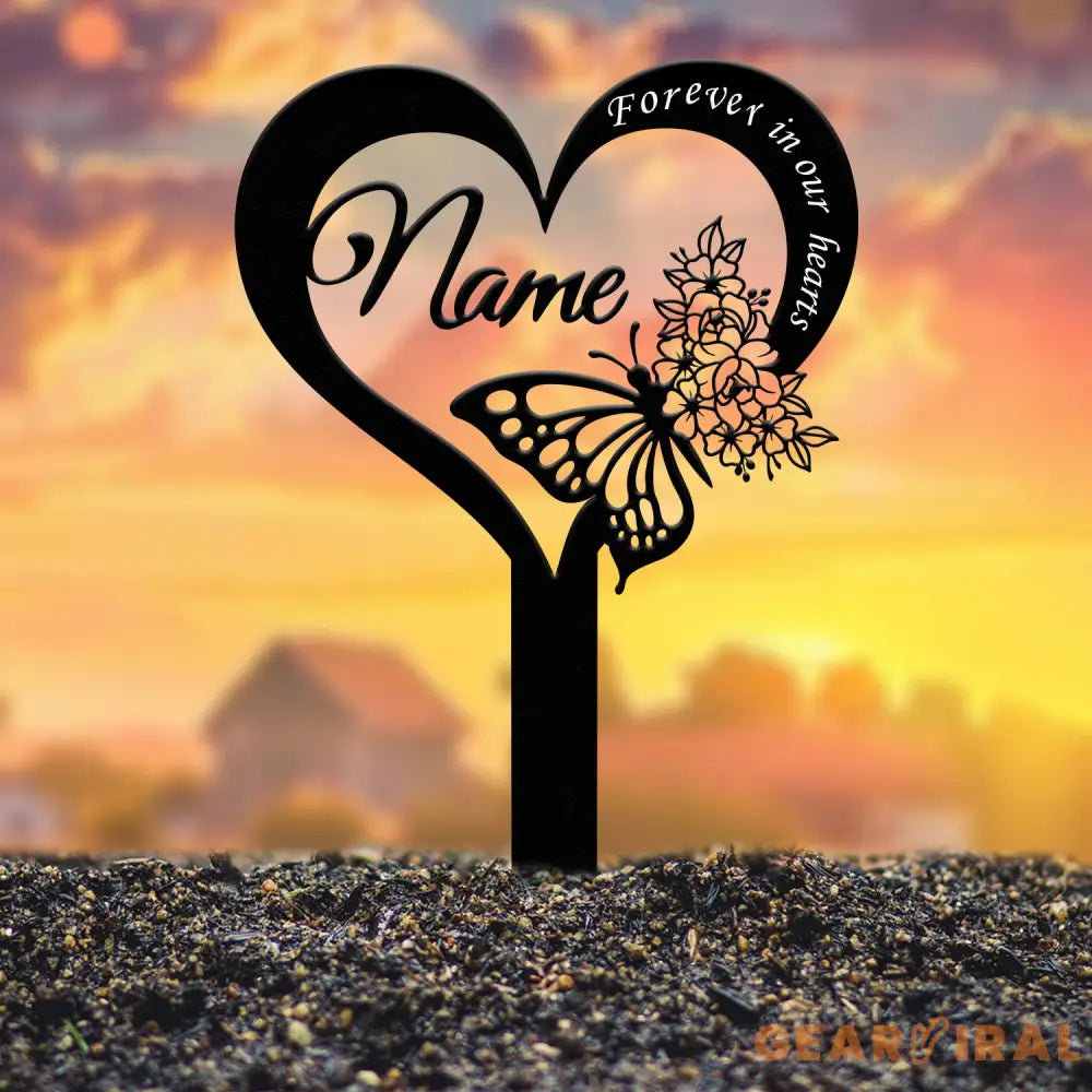 Custom Butterfly Memorial Cross Stake Metal Cross with Hearts Butterfly Garden Stakes Grave Marker In Memory of Gifts