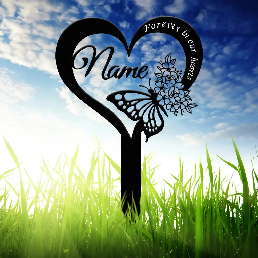 Custom Butterfly Memorial Cross Stake Metal Cross with Hearts Butterfly Garden Stakes Grave Marker In Memory of Gifts