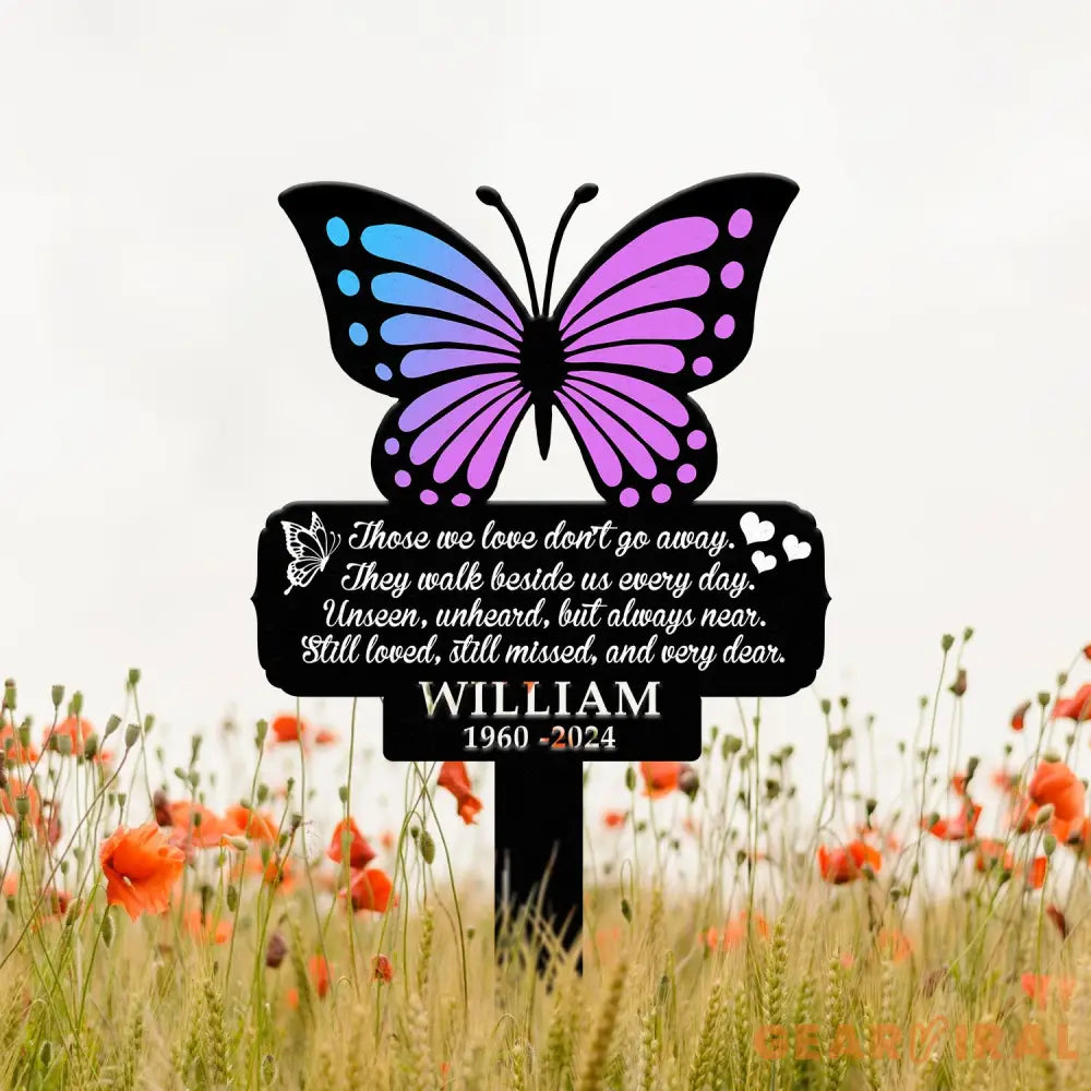 Custom Butterfly Memorial Cross Stake Metal Cross with Hearts Butterfly Garden Stakes Grave Marker Mother’s Day Gift In