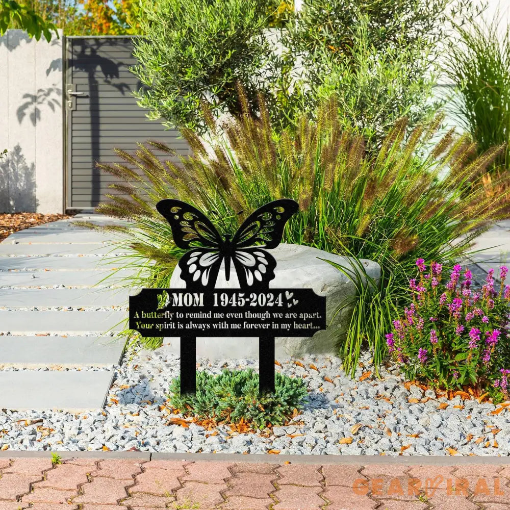 Custom Butterfly Memorial Cross Stake Metal Cross with Hearts Butterfly Garden Stakes Grave Marker Mother’s Day Gift In