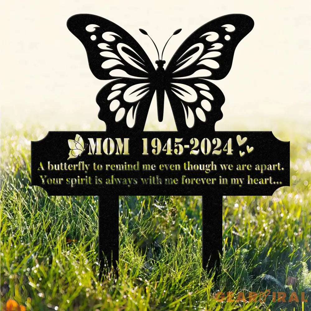 Custom Butterfly Memorial Cross Stake Metal Cross with Hearts Butterfly Garden Stakes Grave Marker Mother’s Day Gift In