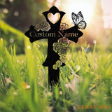 Custom Butterfly Memorial Cross Stake Metal Cross with Hearts Butterfly Garden Stakes Grave Marker Mother’s Day Gift In