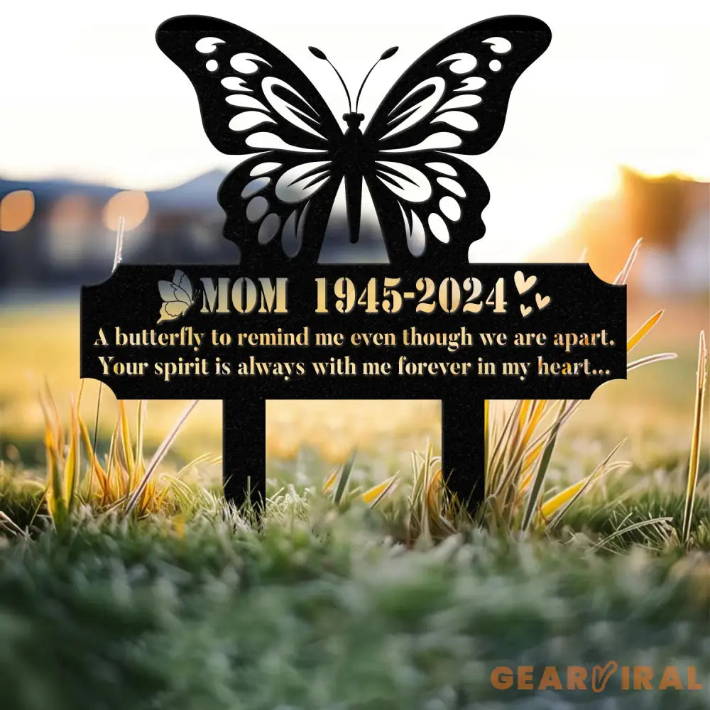 Custom Butterfly Memorial Cross Stake Metal Cross with Hearts Butterfly Garden Stakes Grave Marker Mother’s Day Gift In