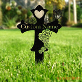 Custom Butterfly Memorial Cross Stake Metal Cross with Hearts Butterfly Garden Stakes Grave Marker Mother’s Day Gift In