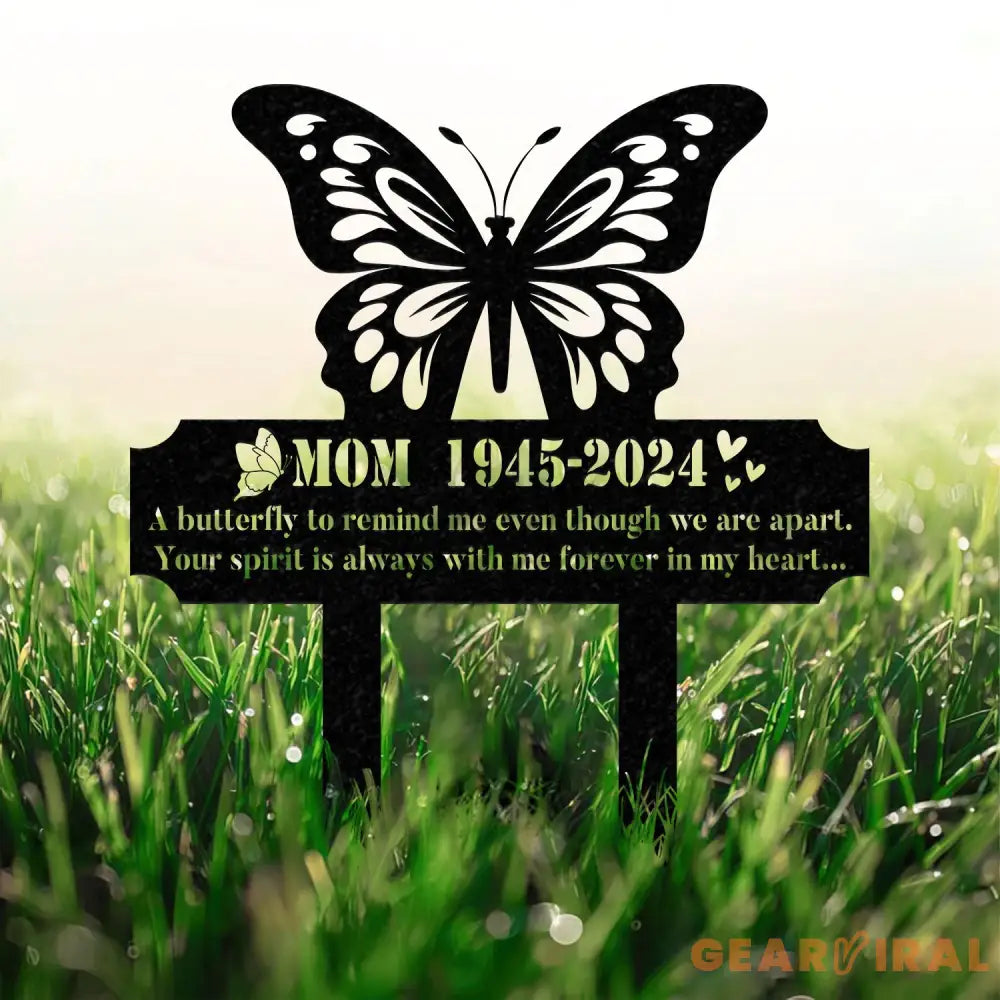 Custom Butterfly Memorial Cross Stake Metal Cross with Hearts Butterfly Garden Stakes Grave Marker Mother’s Day Gift In