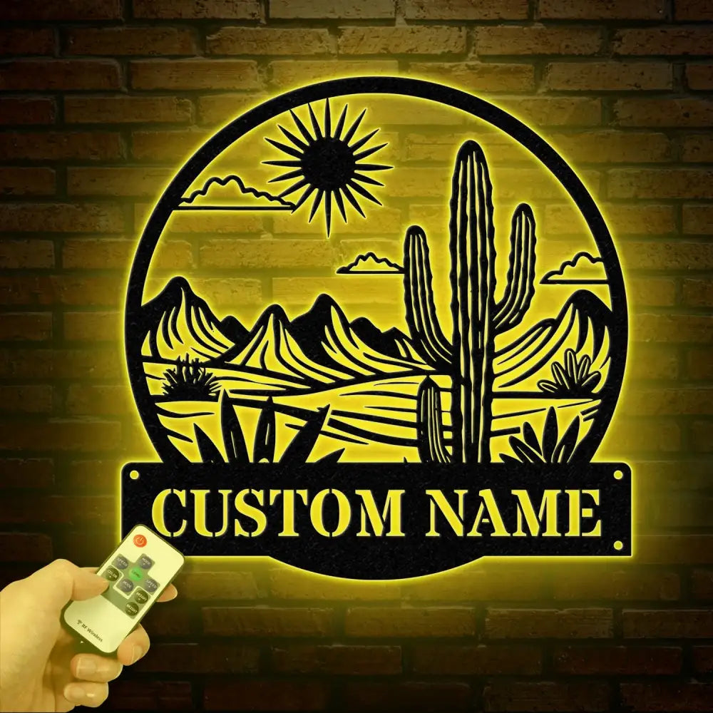 Custom Cactus Metal Sign with LED Lights Personalized Cactus Name Wall Art Metal Cactus Decor & Gifts for Cactus Lovers