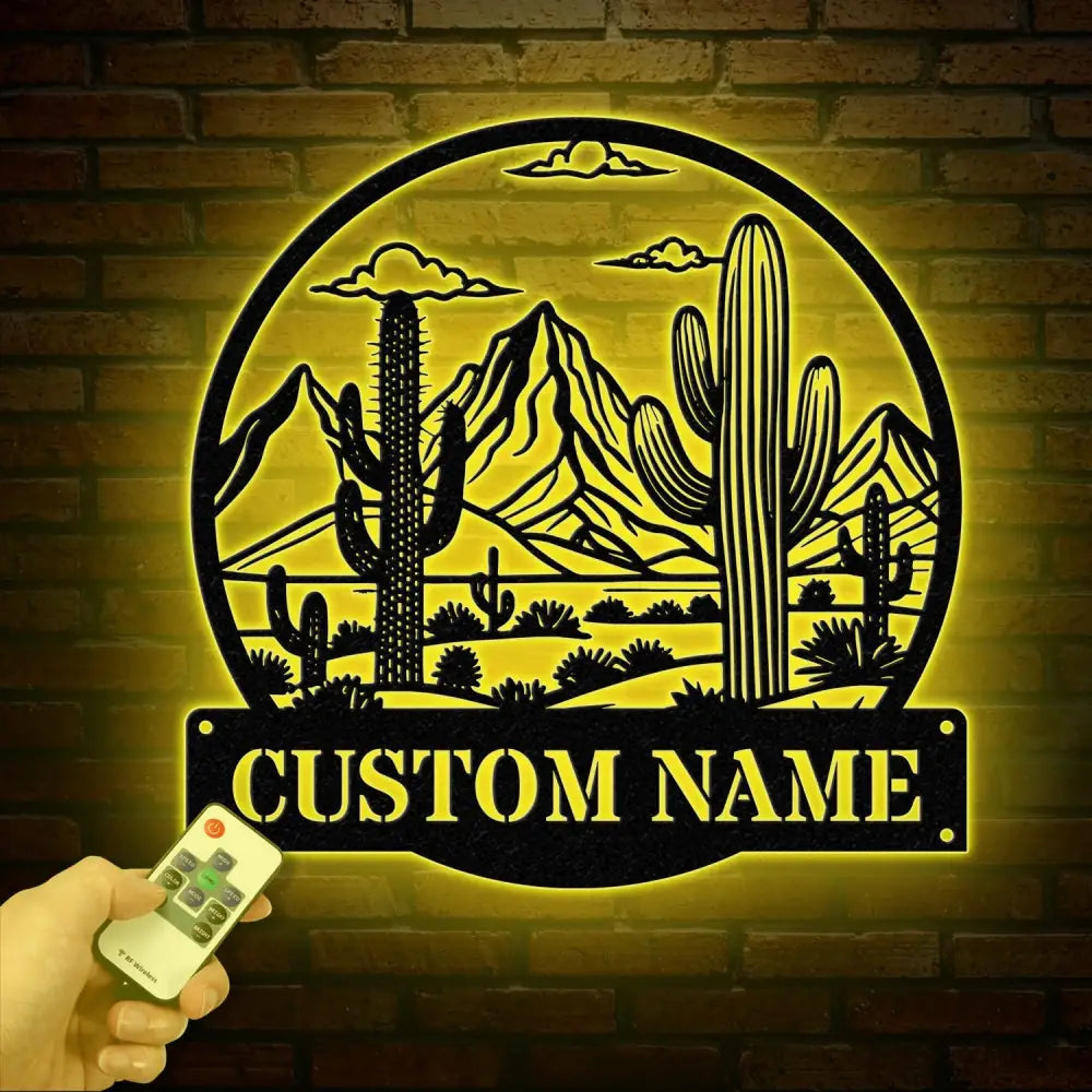 Custom Cactus Metal Sign with LED Lights Personalized Cactus Name Wall Art Metal Cactus Decor & Gifts for Cactus Lovers
