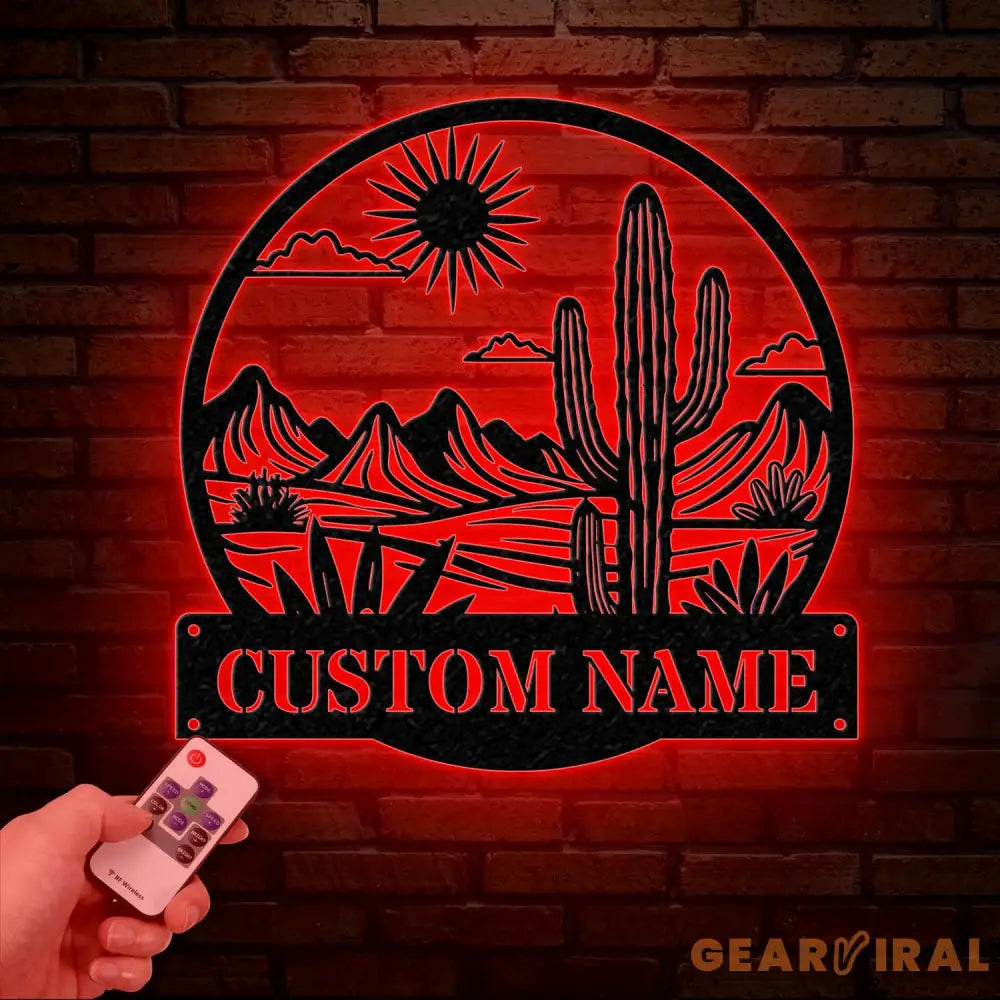 Custom Cactus Metal Sign with LED Lights Personalized Cactus Name Wall Art Metal Cactus Decor & Gifts for Cactus Lovers