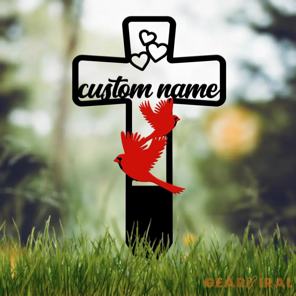 Custom Cardinal Cross Memorial Plaque Stake Cardinal Name Sign Grave Marker Sign Sympathy Plaque Garden Metal Stake