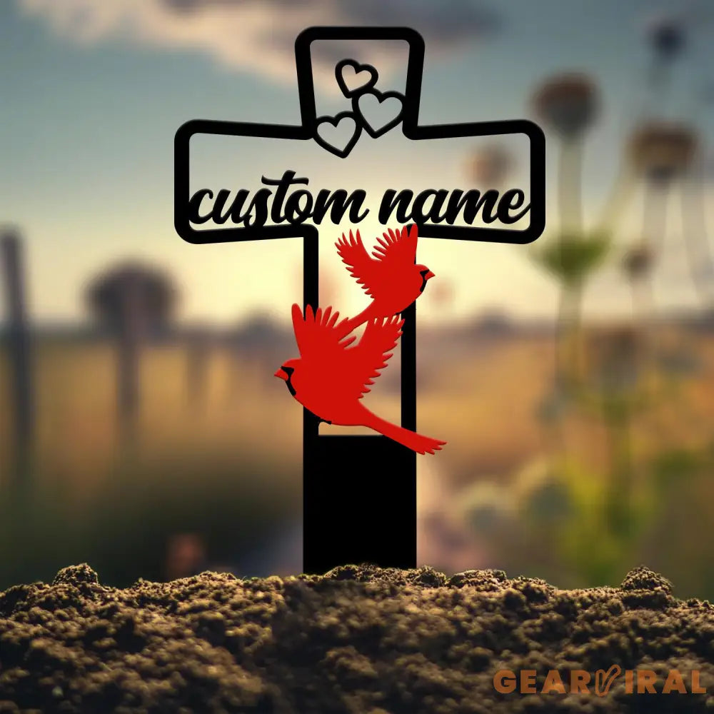Custom Cardinal Cross Memorial Plaque Stake Cardinal Name Sign Grave Marker Sign Sympathy Plaque Garden Metal Stake
