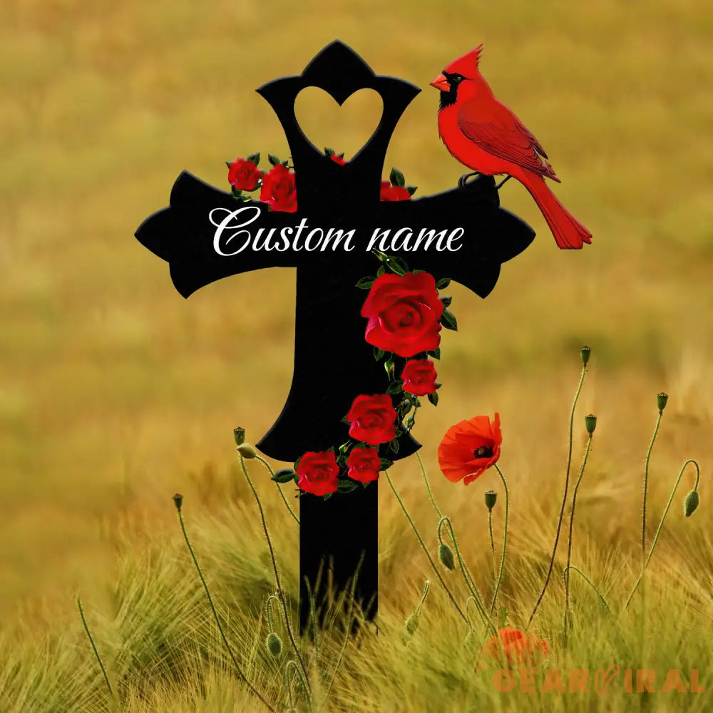 Custom Cardinal Cross Memorial Plaque Stake Cardinal Name Sign Grave Marker Sign Sympathy Plaque Garden Metal Stake