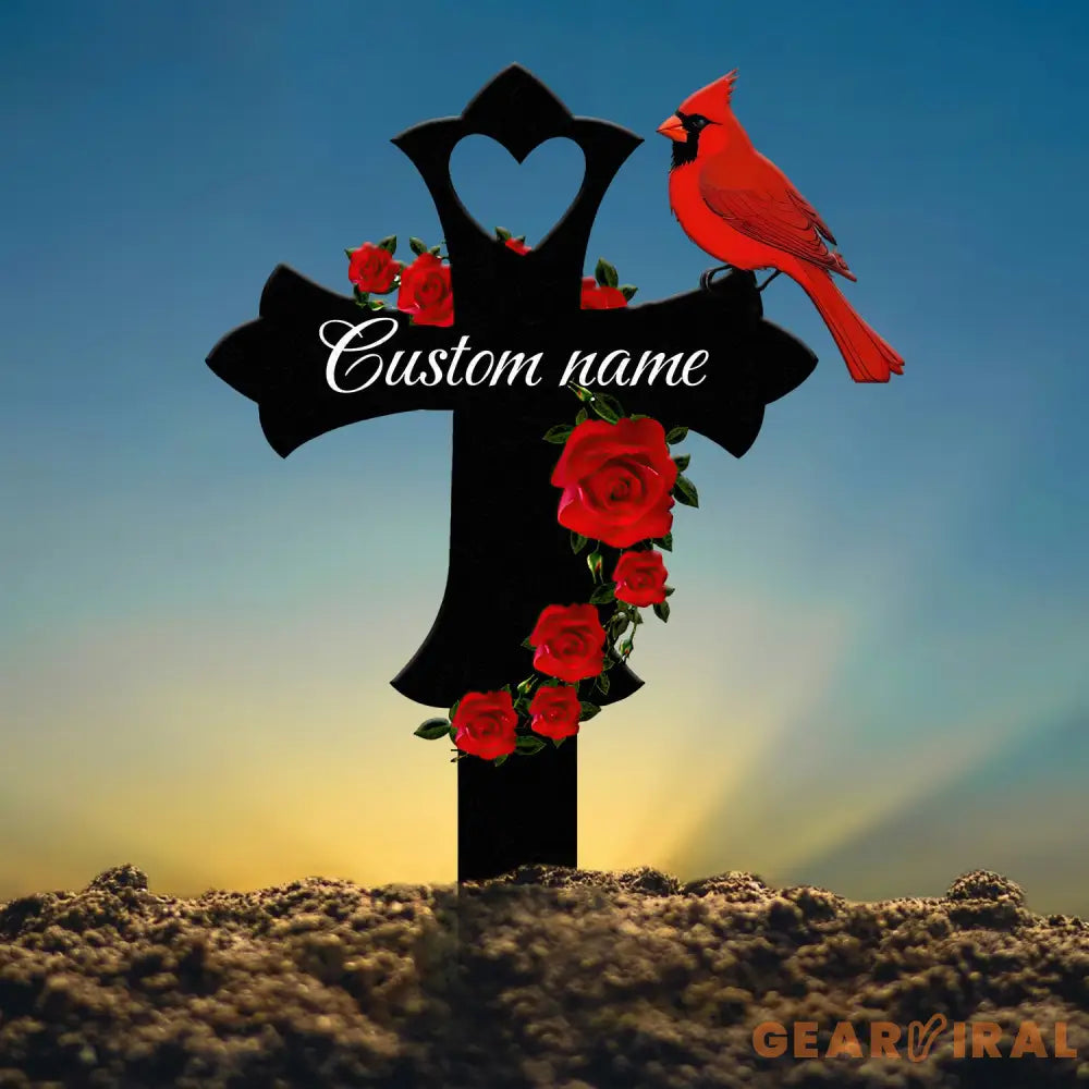 Custom Cardinal Cross Memorial Plaque Stake Cardinal Name Sign Grave Marker Sign Sympathy Plaque Garden Metal Stake