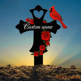 Custom Cardinal Cross Memorial Plaque Stake Cardinal Name Sign Grave Marker Sign Sympathy Plaque Garden Metal Stake