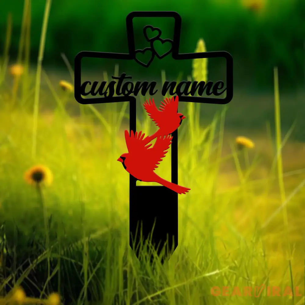 Custom Cardinal Cross Memorial Plaque Stake Cardinal Name Sign Grave Marker Sign Sympathy Plaque Garden Metal Stake