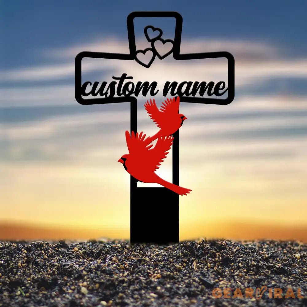 Custom Cardinal Cross Memorial Plaque Stake Cardinal Name Sign Grave Marker Sign Sympathy Plaque Garden Metal Stake