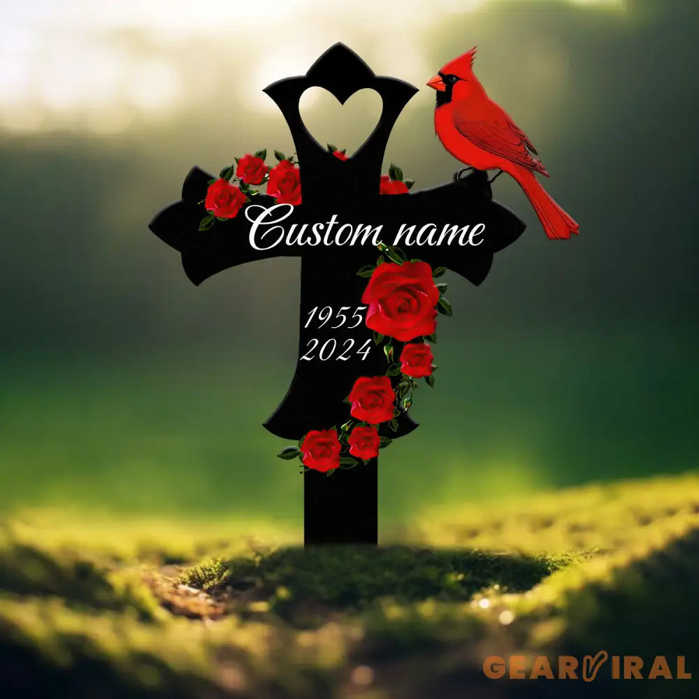 Custom Cardinal & Rose Memorial Cross Stake In Memory Cross Grave Marker Custom Cross Stake Sympathy Gift Remembrance