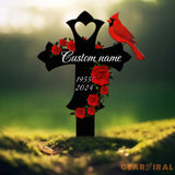 Custom Cardinal & Rose Memorial Cross Stake In Memory Cross Grave Marker Custom Cross Stake Sympathy Gift Remembrance