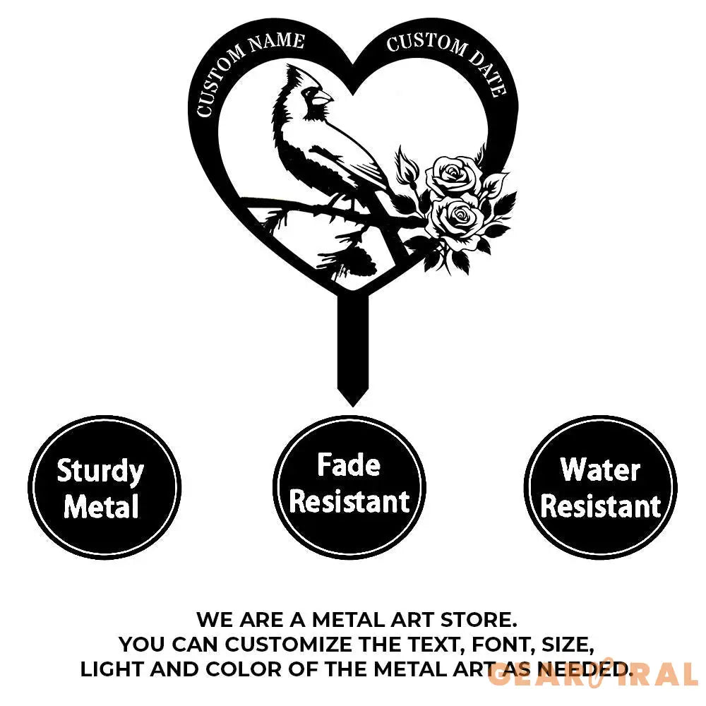 Custom Cardinal Stake Metal Sign Memorial Plaque Buffterfly Grave Marker Personalized Garden Sign Remembrance Stake