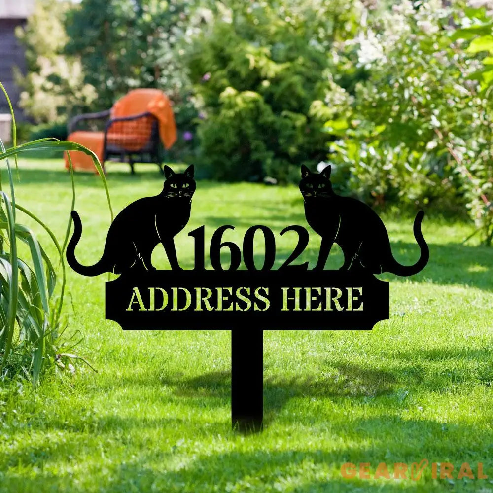 Custom Cat Breed Metal Sign Cat Address Plaque Cat Address Number Stake Personalized Cat Garden Sign Cat Address Metal