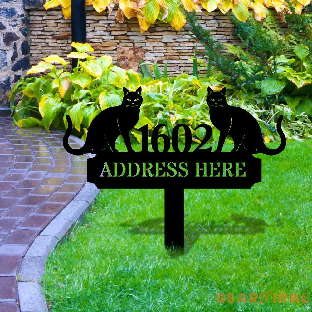 Custom Cat Breed Metal Sign Cat Address Plaque Cat Address Number Stake Personalized Cat Garden Sign Cat Address Metal