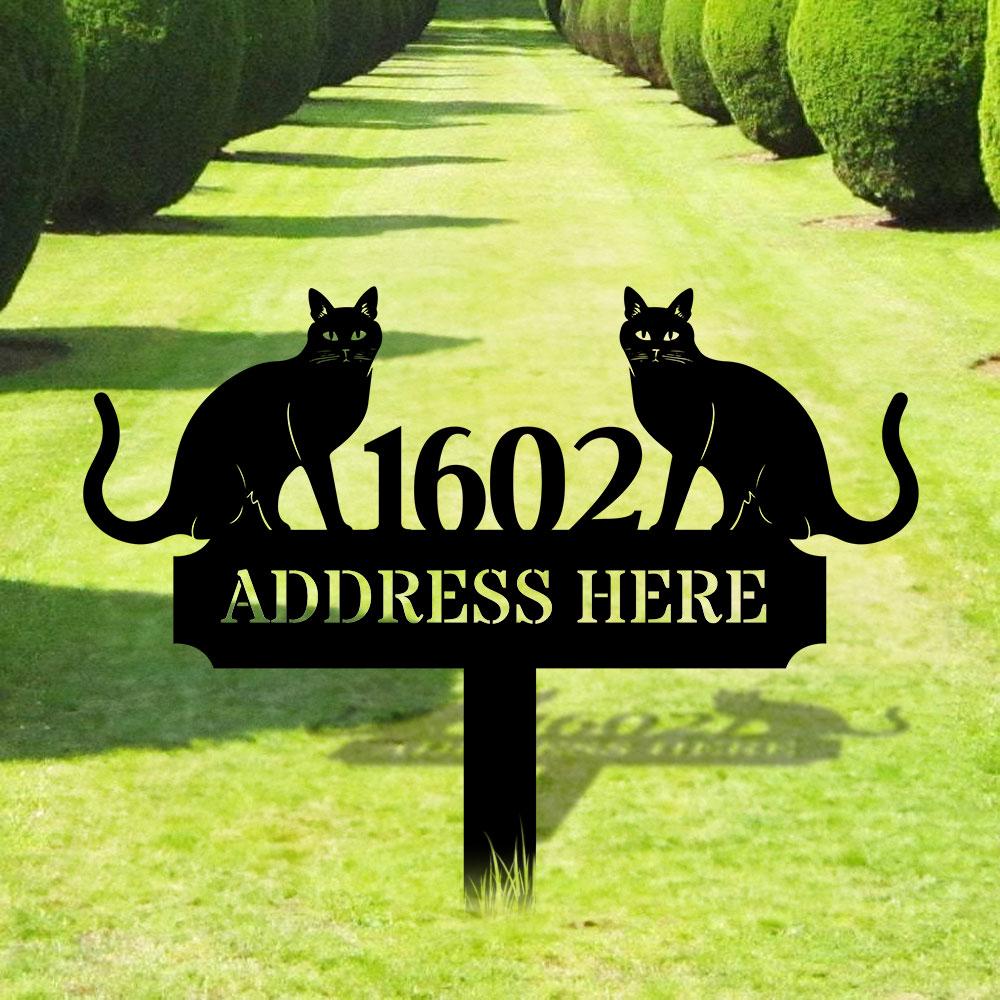 Custom Cat Breed Metal Sign, Cat Address Plaque, Cat Address Number Stake, Personalized Cat Garden Sign, Cat Address Metal sign