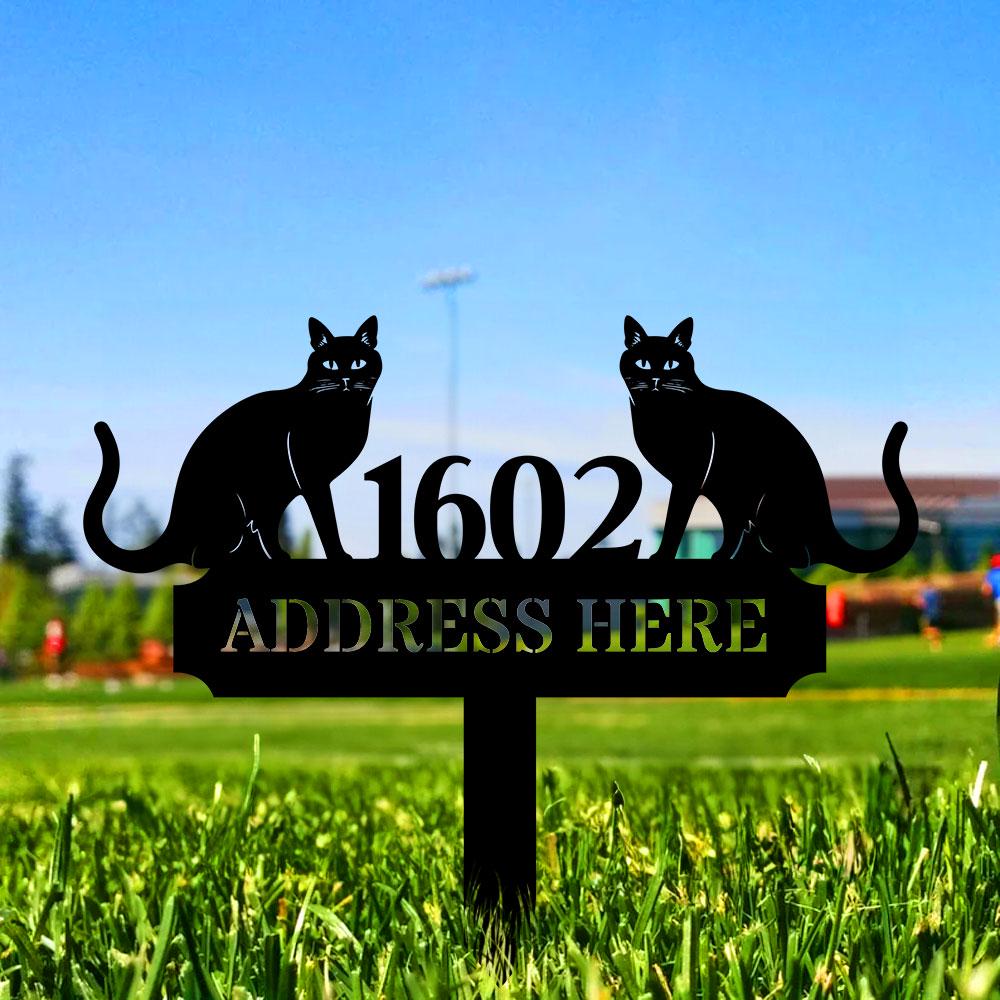 Custom Cat Breed Metal Sign, Cat Address Plaque, Cat Address Number Stake, Personalized Cat Garden Sign, Cat Address Metal sign
