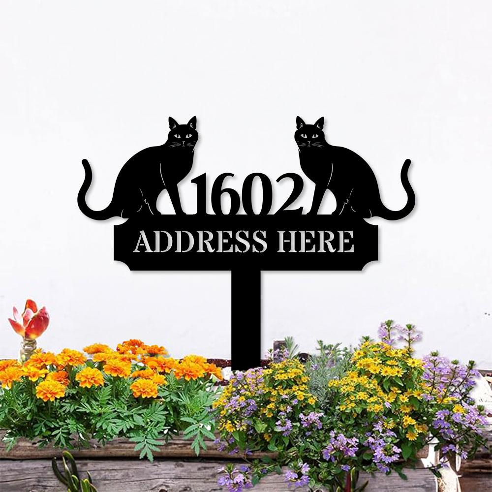 Custom Cat Breed Metal Sign, Cat Address Plaque, Cat Address Number Stake, Personalized Cat Garden Sign, Cat Address Metal sign