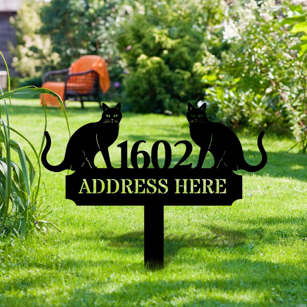 Custom Cat Breed Metal Sign, Cat Address Plaque, Cat Address Number Stake, Personalized Cat Garden Sign, Cat Address Metal sign
