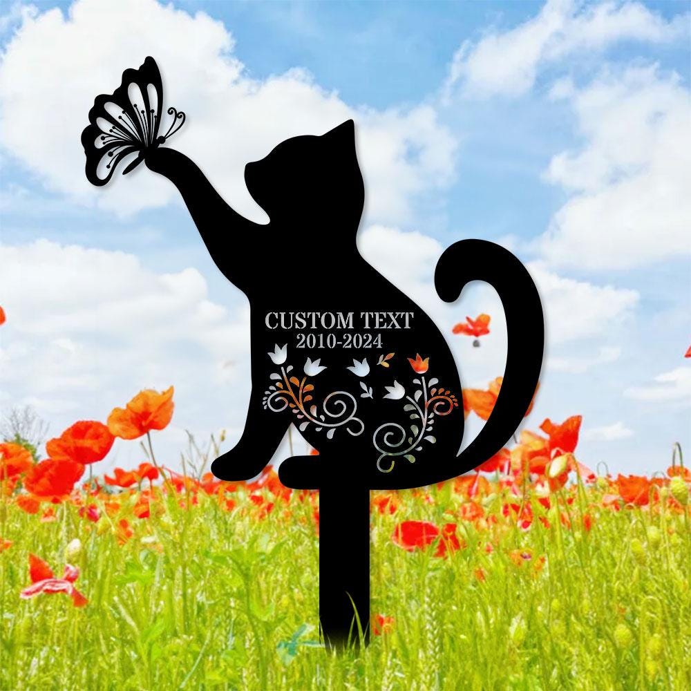 Custom Cat Breed Metal Sign, Cat Memorial Plaque, Cat Grave Marker, Personalized Cat Garden Sign, Pet Loss Gift, Remembrance Stake, Sympathy